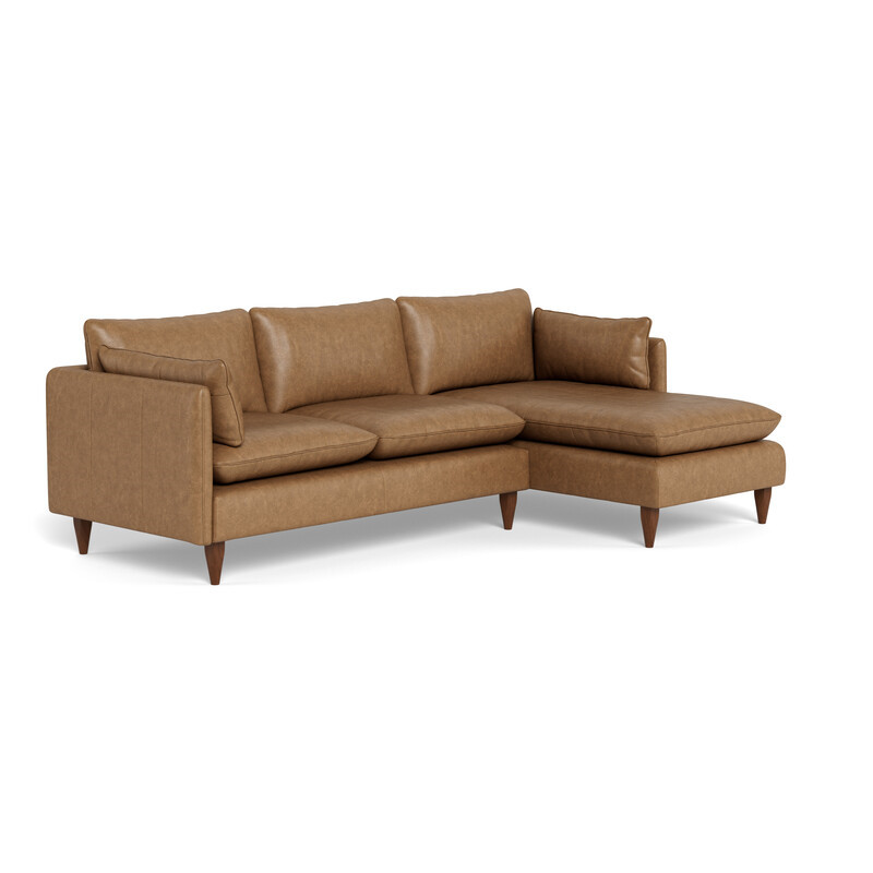 Modern Simple Elegant and Fashionable High-set timber legs Eton Leather Modular Sofa—3seater+chaise(tan)1.2
